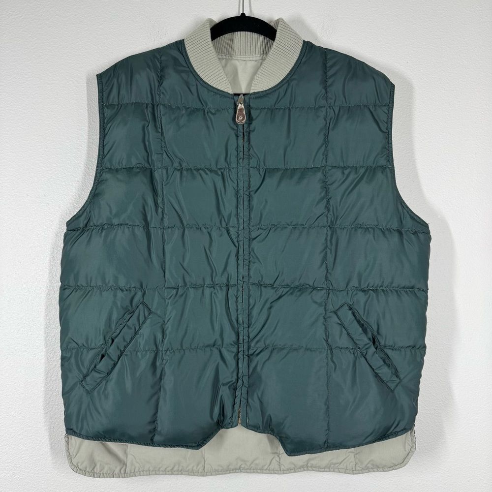 Vintage Eddie Bauer Goose Down Vest Reversible Green Tan Mens Size Large